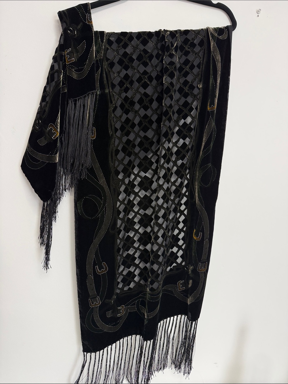 Black Velvet Fringe Shawl Scarf
